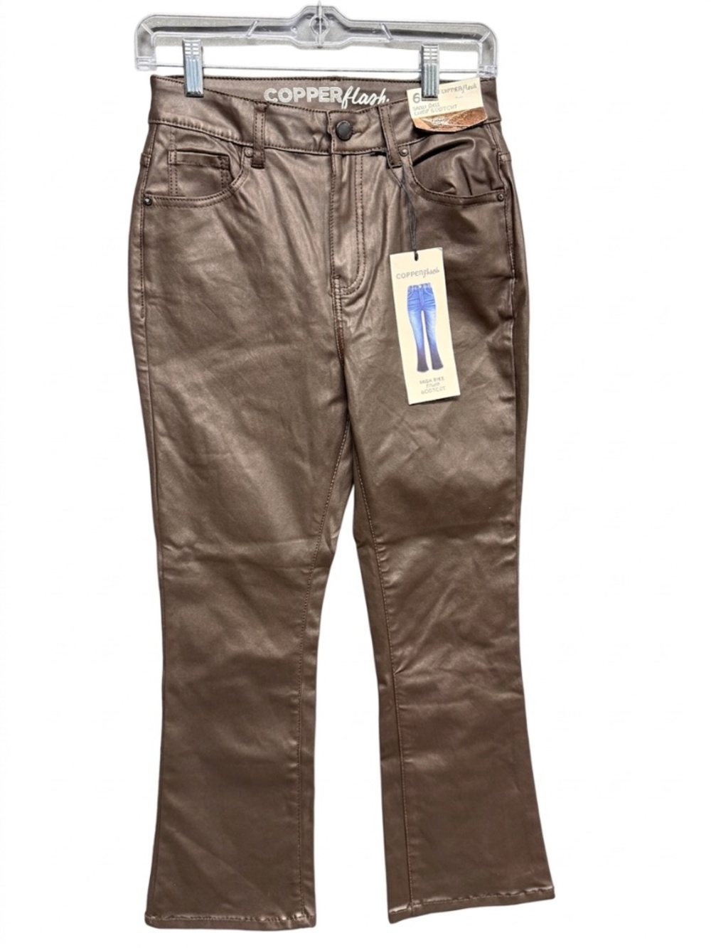NWT Copper Flash High Rise Crop Bootcut Dark Brown Coated Stretch Pants Sz 6